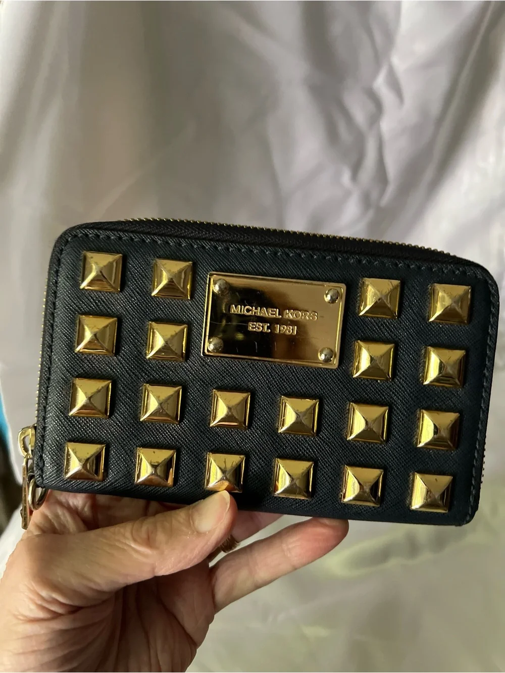 Michael Kors Black Leather with Gold Pyramid Studs wallet